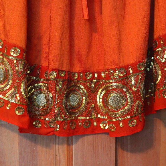 Jade Silk with Beaded Trim Drawstring Maxi Skirt - Picture 5 of 8